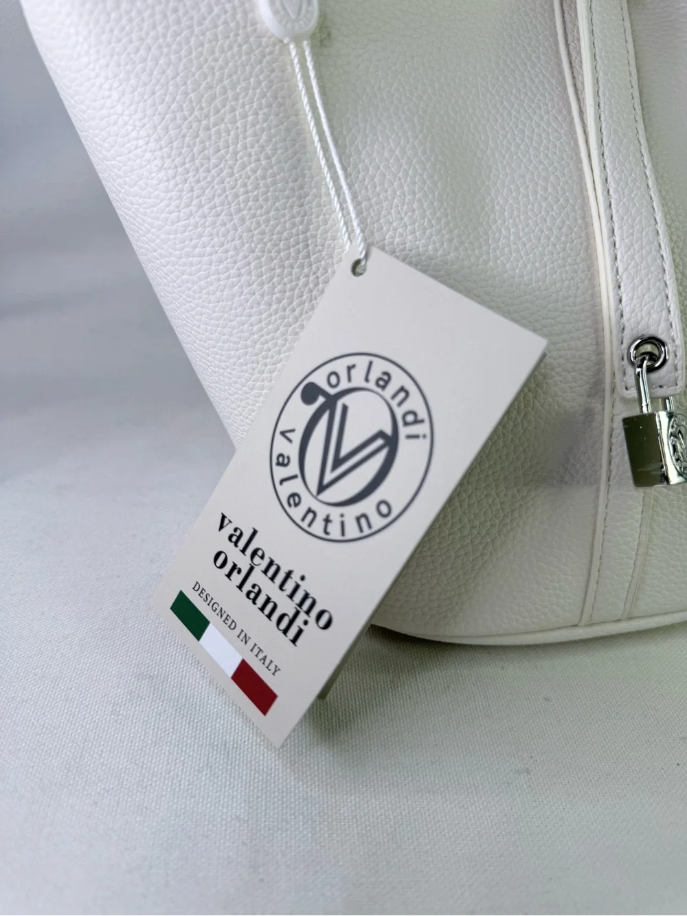 Valentino Orlandi White Pebbled Bucket Bag with Silver Accent